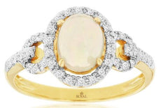 1.08CT DIAMOND & AAA OPAL 14KT YELLOW GOLD 3D OVAL & ROUND LOVE KNOT FUN RING