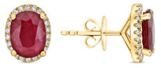 2.78CT DIAMOND & AAA RUBY 18KT YELLOW GOLD 3D OVAL & ROUND FLOWER STUD EARRINGS