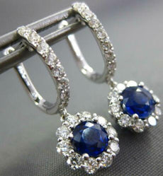 ESTATE 2.0CT DIAMOND & SAPPHIRE 18KT WHITE GOLD CLASSIC FLOWER HANGING EARRINGS