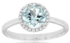 1.25CT DIAMOND & AAA AQUAMARINE 14KT WHITE GOLD 3D CLASSIC HALO ENGAGEMENT RING
