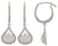 1.51CT DIAMOND & AAA ROSE QUARTZ 14K WHITE GOLD 3D OVAL & ROUND HANGING EARRINGS