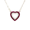 ESTATE .39CT DIAMOND & AAA RUBY 18KT WHITE GOLD CLASSIC OPEN HEART LOVE NECKLACE