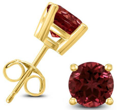 ESTATE 2.2CT AAA GARNET 14K YELLOW GOLD 3D CLASSIC ROUND SOLITAIRE STUD EARRINGS