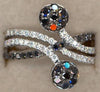 1.09CT WHITE & BLACK DIAMOND 14KT WHITE GOLD MULTI ROW FLOWER CRISS CROSS RING