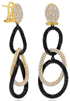 LARGE 4.65CT WHITE & BLACK DIAMOND 18KT ROSE GOLD OVAL THRINITY HANGING EARRINGS