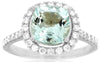 LARGE 2.50CT DIAMOND & AAA AQUAMARINE 14KT WHITE GOLD CUSHION & ROUND HALO RING