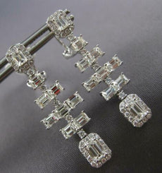 LARGE 3.66CT DIAMOND 18K WHITE GOLD ROUND & BAGUETTE CHANDELIER HANGING EARRINGS