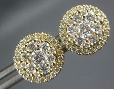 ESTATE .77CT DIAMOND 18KT YELLOW GOLD CLASSIC CLUSTER FLOWER HALO STUD EARRINGS
