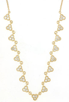 1.30CT DIAMOND 14KT YELLOW GOLD 3D MULTI FLOWER FILIGREE SEMI ETERNITY NECKLACE