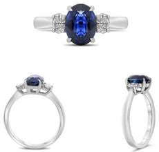 2.43CT DIAMOND & AAA SAPPHIRE PLATINUM 3D OVAL 3 STONE PAST PRESENT FUTURE RING