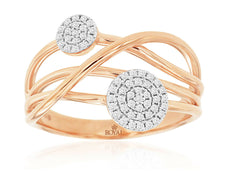 ESTATE .17CT DIAMOND 14KT ROSE GOLD 3D MULTI ROW FLOWER CRISS CROSS LOVE RING