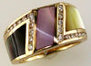 .42CT DIAMOND & AAA MULTI COLOR MOTHER OF PEARL 14K YELLOW GOLD 3D DIAGONAL RING