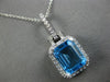 3.76CT DIAMOND & AAA BLUE TOPAZ 14KT WHITE GOLD EMERALD CUT SQUARE HALO PENDANT