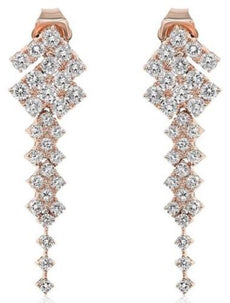 ESTATE 1.49CT DIAMOND 18KT ROSE GOLD MULTI ROW GEOMETRICAL FUN HANGING EARRINGS