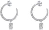 .43CT DIAMOND 14KT WHITE GOLD 3D ROUND & BAGUETTE SQUARE MOON HANGING EARRINGS