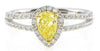 1.04CT WHITE & FANCY YELLOW DIAMOND 18KT 2 TONE GOLD PEAR SHAPE ENGAGEMENT RING