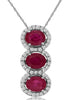 1.40CT DIAMOND & AAA RUBY 14KT WHITE GOLD OVAL & ROUND 3 STONE FLOATING PENDANT