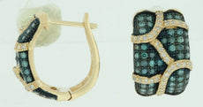 1.22CT WHITE & BLUE DIAMOND 14K YELLOW GOLD MULTI ROW LEVERBACK HANGING EARRINGS