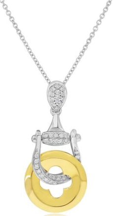 .19CT DIAMOND 18KT 2 TONE GOLD 3D FLORAL LOVE KNOT BUCKLE FUN FLOATING PENDANT