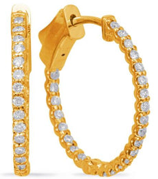 ESTATE .55CT DIAMOND 14K YELLOW GOLD 3D CLASSIC INSIDE OUT HOOP HANGING EARRINGS