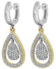 .55CT DIAMOND 14K TWO TONE GOLD 3D PAVE DOUBLE TEAR DROP HUGGIE HANGING EARRINGS