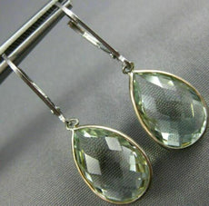 6.0CT AAA GREEN AMETHYST 14KT WHITE GOLD PEAR SHAPE LEVER BACK HANGING EARRINGS