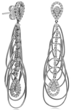 LARGE 1.39CT DIAMOND 18KT WHITE GOLD MULTI TEAR DROP CHANDELIER HANGING EARRINGS