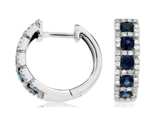 .90CT DIAMOND & AAA SAPPHIRE 14K WHITE GOLD ROUND SQUARE HUGGIE HANGING EARRINGS