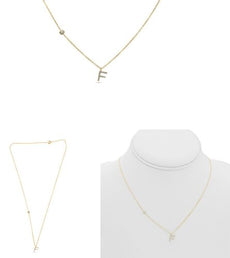 .08CT DIAMOND 14KT YELLOW GOLD 3D INITIAL F SOLITAIRE BY THE YARD FUN NECKLACE