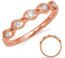 ESTATE .16CT DIAMOND 14KT ROSE GOLD CLASSIC 5 STONE MULTI LEAF FILIGREE FUN RING