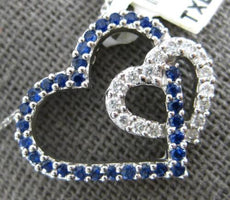 .60CT DIAMOND & AAA SAPPHIRE 14KT WHITE GOLD DOUBLE HEART LOVE FLOATING PENDANT