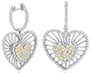 2.25CT DIAMOND 14KT 2 TONE GOLD 3D DOUBLE HEART LOVE FUN HUGGIE HANGING EARRINGS