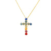 .50CT AAA MULTI COLOR SAPPHIRE 18KT YELLOW GOLD RAINBOW CROSS FLOATING PENDANT