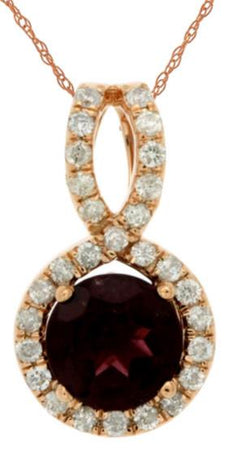 1.3CT DIAMOND & AAA RHODOLITE 14KT ROSE GOLD HALO INFINITY LOVE FLOATING PENDANT