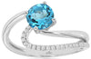 ESTATE 1.10CT DIAMOND & AAA BLUE TOPAZ 14KT WHITE GOLD 3D DOUBLE SWIRL FUN RING