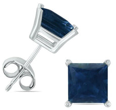 .80CT AAA SAPPHIRE 14KT WHITE GOLD 3D SQUARE PRINCESS SOLITAIRE STUD EARRINGS