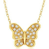 ESTATE .13CT DIAMOND 14KT YELLOW GOLD 3D CLASSIC BUTTERFLY LOVE NECKLACE