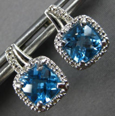 2.28CT DIAMOND & AAA BLUE TOPAZ 14KT WHITE GOLD CUSHION & ROUND HANGING EARRINGS