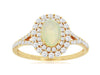 1.0CT DIAMOND & AAA OPAL 14K YELLOW GOLD 3D OVAL & ROUND DOUBLE HALO FLOWER RING