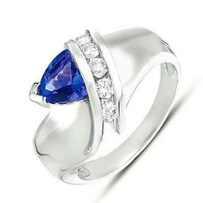 1.30CT DIAMOND & AAA TANZANITE 14KT WHITE GOLD TRILLION & ROUND CHANNEL FUN RING