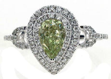 1.49CT WHITE & FANCY YELLOW DIAMOND 18K WHITE GOLD 3D PEAR SHAPE ENGAGEMENT RING