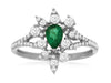 .83CT DIAMOND & AAA EMERALD 14KT WHITE GOLD PEAR SHAPE CLUSTER FLOWER FUN RING