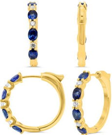 1.93CT DIAMOND & AAA SAPPHIRE 14K YELLOW GOLD OVAL & ROUND HOOP HANGING EARRINGS