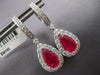 LARGE 5.46CT DIAMOND AAA RUBY 14KT WHITE GOLD PEAR SHAPE HUGGIE HANGING EARRINGS