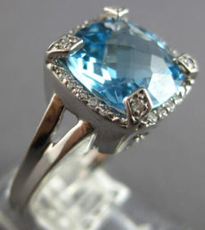 4.66CT DIAMOND & AAA BLUE TOPAZ 14KT WHITE GOLD CUSHION & ROUND ENGAGEMENT RING