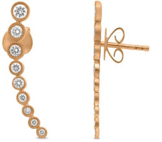 ESTATE .34CT DIAMOND 14KT ROSE GOLD ROUND GRADUATING BEZEL EAR CLIMBER EARRINGS