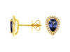 .97CT DIAMOND & AAA TANZANITE 14KT YELLOW GOLD 3D PEAR SHAPE HALO STUD EARRINGS