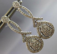 ESTATE LARGE 1.09CT DIAMOND 14K WHITE GOLD 3D CLUSTER TEAR DROP HANGING EARRINGS