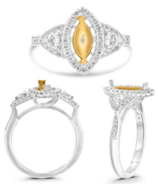 .54CT DIAMOND 14KT TWO TONE GOLD ROUND & MARQUISE SHAPE 3 STONE ENGAGEMENT RING
