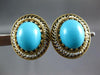 ANTIQUE LARGE AAA TURQUOISE & PEARL 14K YELLOW GOLD OVAL FILIGREE EARRINGS 27292